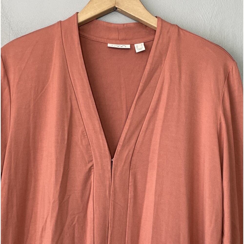 LOGO Lori Goldstein Layering Cardigan Size Medium Brick Boho Ruffled Lagenlook - Picture 4 of 12